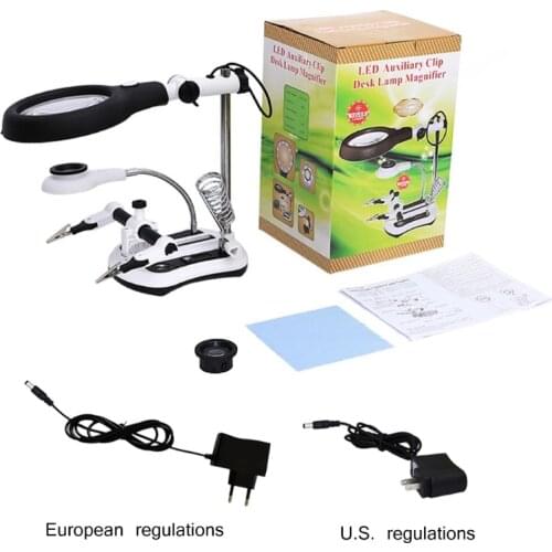 Welding Magnifying 4 Lens 18 LED Light Auxiliary Clip Loupe Magnifier 3 In1 Hand Soldering Solder Iron Stand Holder