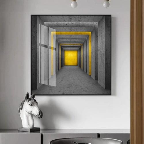 Fashion Square endless hallway Canvas PaintingPoster Print Black And yellow Wall Art Pictures For Living Room Bedroom stylish