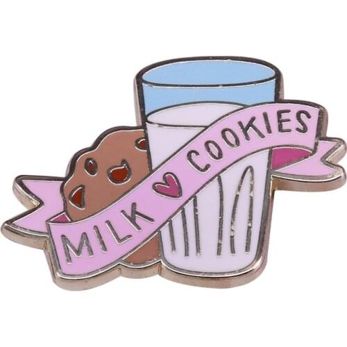 Milk love Cookies Hard Enamel Pins Cup Brooches Women Men Lapel Badges Backpack Collar Fashion Jewelry Gifts For Kids Friend
