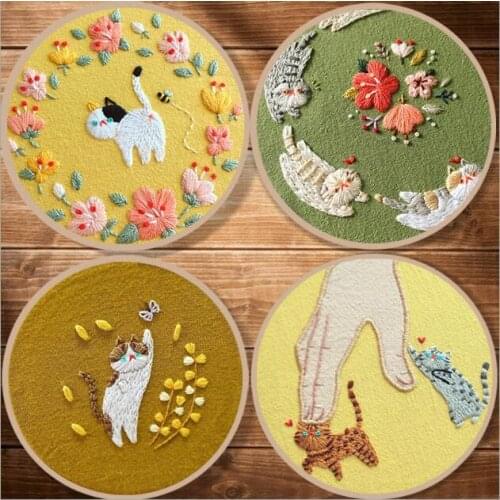 15cm Cute Cat European embroidery kit simple three-dimensional embroidery Ribbon kit embroidery needlework