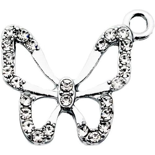 Newest 20pcs/lot Hollow Out Butterfly Crystal Silver Dangle Charms Lobster Clasp Charms For Bracelet Bangles DIY Jewelry