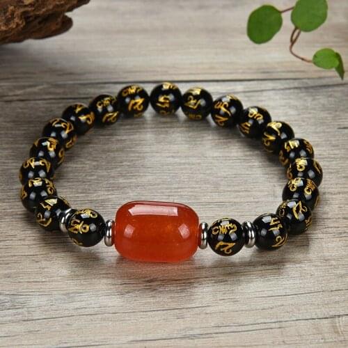 New bracelet natural stone gorgeous semi-precious black agate tigers eye stone does not show steel jewelry for men and women