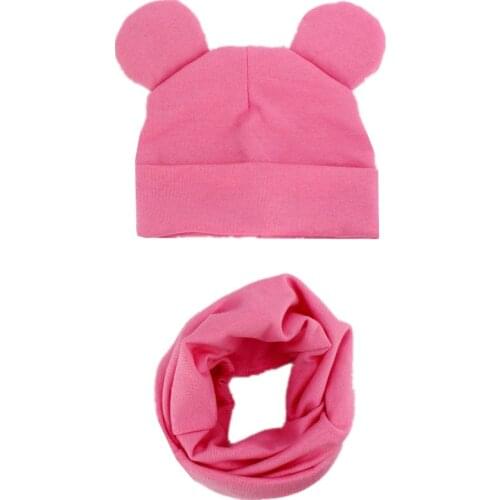 New Spring Autumn Baby Hat Set Cute Ears Cotton Girls Cap Scarf Infant Hats Kids Boys Knitted Cap Winter Children Hat Collar Set