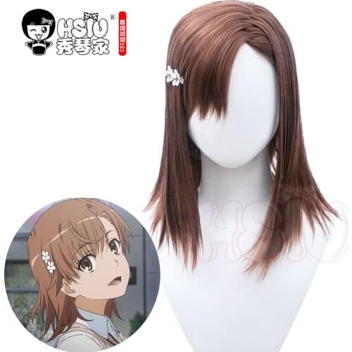 HSIU Mikoto Misaka wig Anime Toaru Kagaku No Railgun Cosplay Dark brown short hair Free hair accessories + Free wig cap