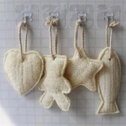 4pcs Fish Bear Loofah Pad Star Heart Shaped Sponge Bath Rub Animal Shaped Natural Loofah Bath Towel Sponge Scrubber