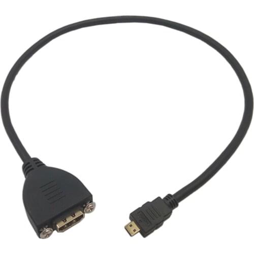 Gold Plated High Speed Micro HDMI Male to HDMI Female Extension Cable With Screw Panel Mount