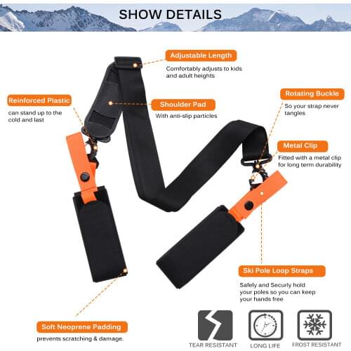 Snowboard Skiing Pole Shoulder Hand Carrier Strap Lash Handle Straps Porter Hook Loop Adjustable Nylon Ski Board Handle Straps