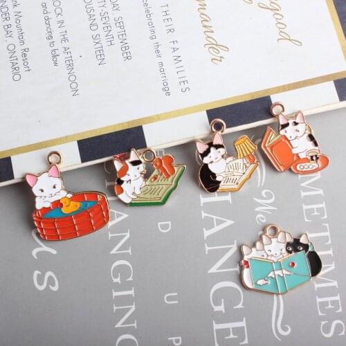 Cute Enamel Alloy Charms DIY Jewelry Findings Ornament Accessories 10pcs Animal Cat Earring Necklace Pendants Ornament Material