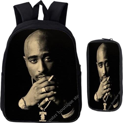 Boys Girls 2Pac Tupac School Bags Hip Hop Rapper New Pattern Backpack Teenage 2Pcs Set Book Knapsack Travel Rucksack Mochila