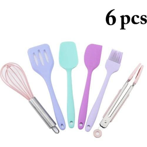 6Pc Silicon Utensil Heat-Resistant Food Grade Non Stick Spatula Oil Brush Food Tongs Egg Whisk Cookie Pastry Scraper Baking Tool