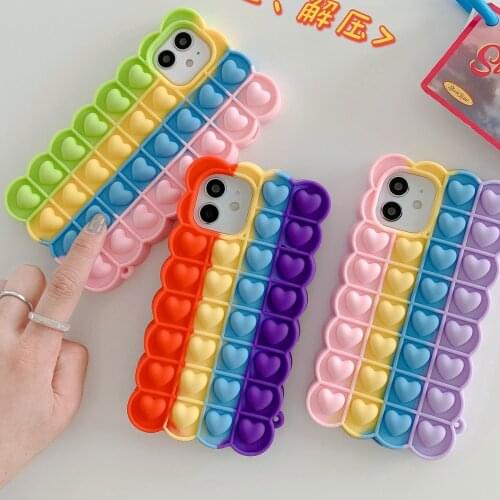 Relieve Stress 12 Phone Case For iPhone 12 11 Pro Max X XR XS 6S 7 8 Plus SE Case Pop Fidget Toy Push Bubble Love Silicone Cover