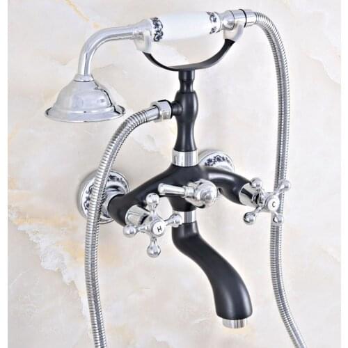 Bathtub Faucet Oil Rubbed Bronze Chrome Clawfoot Bath Tub Faucet with Handshower Wall Mount Dual Handles Mixer Tap Kna605