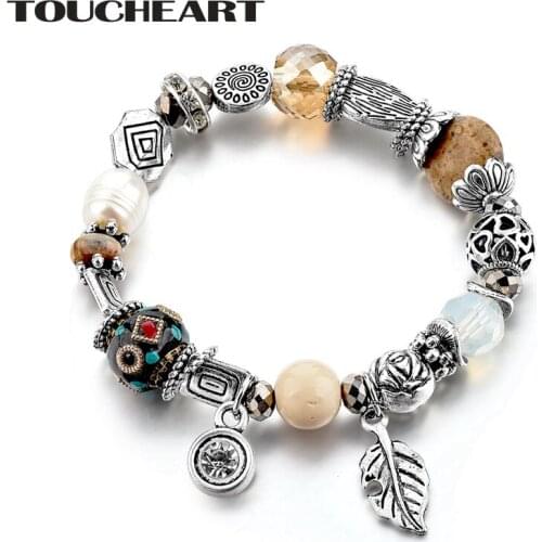 TOUCHEART Wholesale Big Bead Diy Charm Bead Stainless Steel Boho Bracelet For Women With Tree Leaf Bracelet & Bangles SBR170051