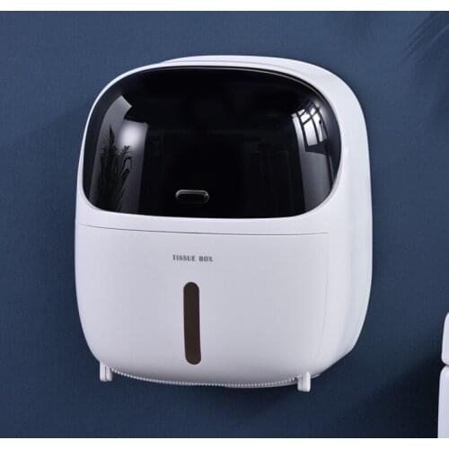 Waterproof wall-mounted toilet paper holder, with shelf, with sticky bathroom tissue box holder, suitable for wet rooms