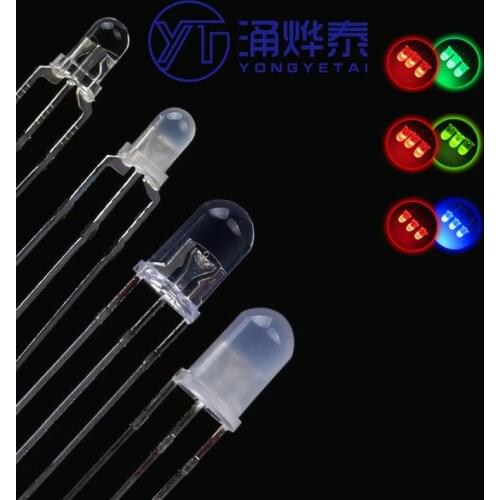 YYT 100PCS 3MM 5MM transparent fog-like LED red-green/red-blue/red-emerald-green dual-color light-emitting diode