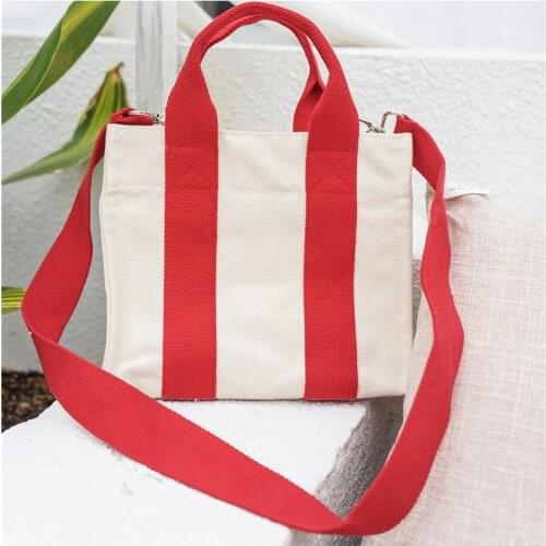 Women Cotton Canvas Shoulder Bag Girls' Casual Tote Crossbody Handbag Shopping Bag Lady Messenger Bags Panelled Contrast Color