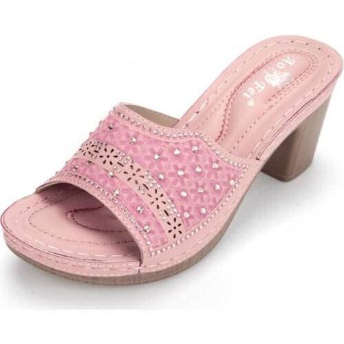 Women Summer Slipper Sandals Fashion High Heels Open Toe Crystal Sandals Ladies Rhinestone National style Beach Flip Flops qq586