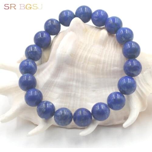 Free Shipping 6 8 10 12mm Round Lapis Lazuli B Gems Blue Natural Stone Stretchy Women Bracelet 7" 7.5" 8"