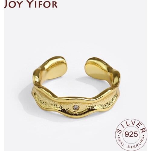 925 Sterling Silver Retro Gold Color Zircon Matte Open Ring Female INS Trend Sweet Sexy Elegant Handmade Hip-hop Fashion Ring
