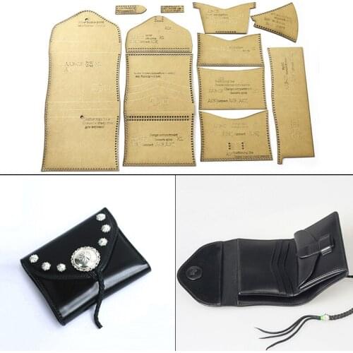 1 Set Of Leather Craft Fashion Personality Short Wallet Sewing Pattern Hard Acrylic and Kraft Paper Stencil Template 11cm*9.5cm