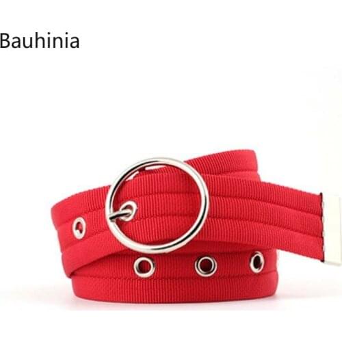 110*3.0CM Fashion Alloy Hollow Round Buckle Eyelet Belt New Style Fashion Decoration Ladies Canvas Belt
