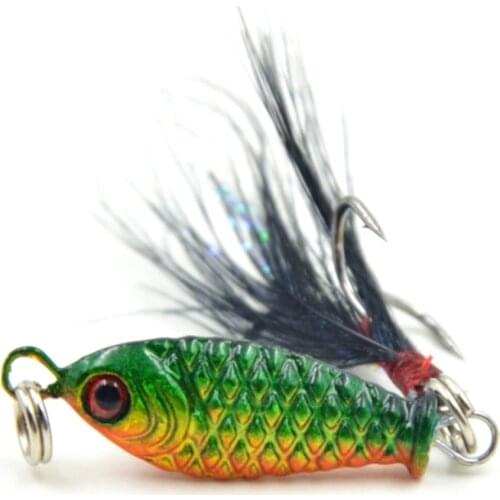 4pcs/lot Winter Fishing Lure 3cm 5.2g Ice Sea Fishing Tackle VIB Hard Bait Artificial Crankbait Wobblers Pesca Feather hook