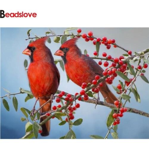 5d diamond painting Animal North American Cardinals full square diamond embroidery Cross stitch rhinestones Wedding decoration