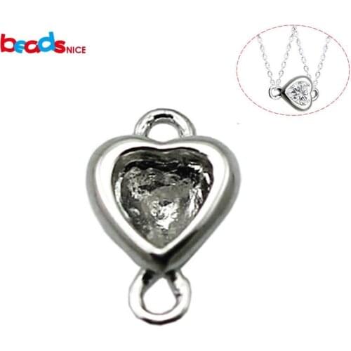 Beadsnice wholesale fine jewelry connectors settings fit Austria crystal personalized 925 silver heart connector charms ID30562