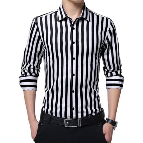 BROWON Brand New Men Striped Casual Shirts Long Sleeve Mens Cotton Shirts Turn Down Collar Chemise Homme Plus Size 5XL