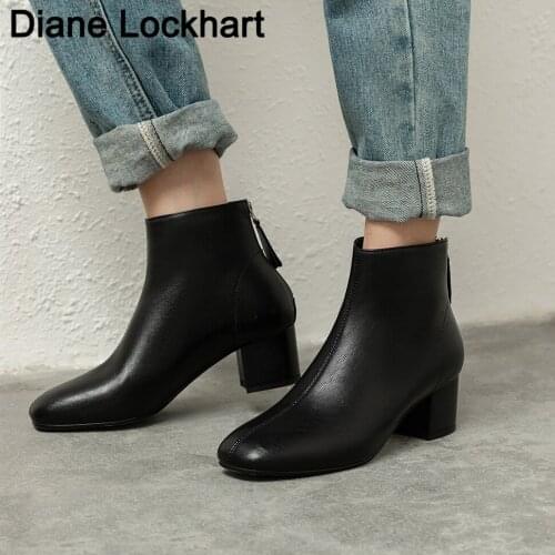 Brand Designer Women Block High Heels Ankle Boots 2021 Winter Female Square Toe Chelsea Boots High Quality Short Boots Zipper