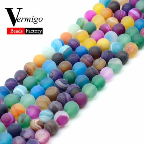 Natural Matte Stone Beads Agates Multicolor Stripe Onyx Fashion Beads For Jewelry Making Dull Polish For Diy Bracelet Necklace