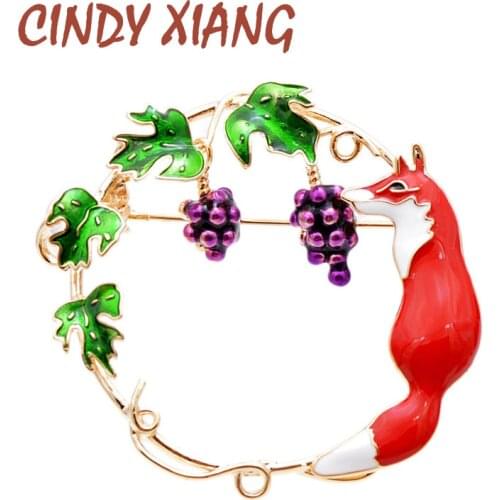 CINDY XIANG 2 Colors Choose Enamel Fox And Grapes Brooches For Women Cute Animal Pin Creative Design Jewelry High Quality Copper