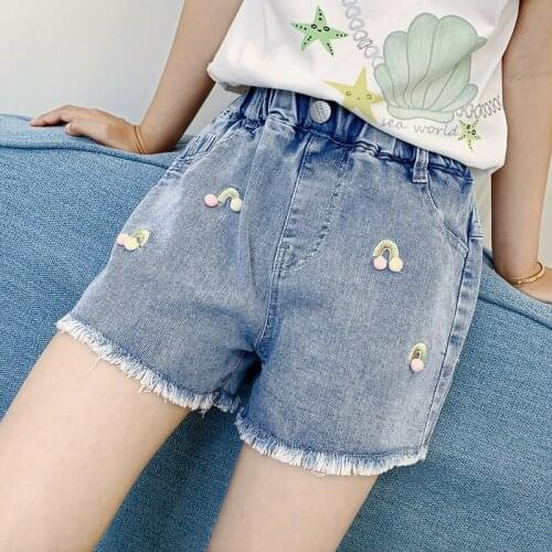 Girls Denim Shorts 2021 New Summer Childrens Clothing Trousers Fashion Tendon Loose Waist Jeans for Girls Teenagers 4 8 10 12 Y