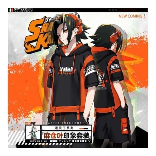 Anime SHAMAN KING Yoh Asakura Hooded Loose Short Sleeve T-shirt Tee Tops Men Women Casual Fashion Summer Pullover Shorts Set