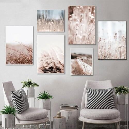 Painting Nordic Style Print for Living Room Grass Nature Scenery Picture Flower Plant Poster Landscape Wall Art Canvas