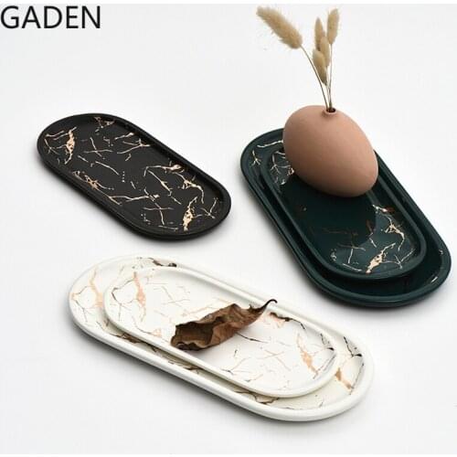 Ceramic Oval Plate Nordic Light Luxury Marble Pattern Ceramic Jewelry Plate Storage Tray Bathroom Decoration Accessories Modern