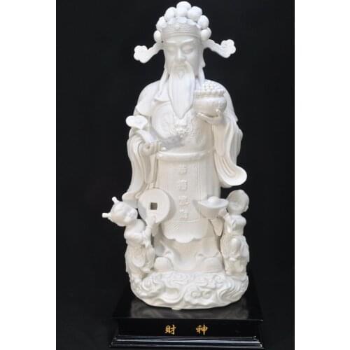 Dehua ceramic boy worship Mammon Buddha feng shui ornaments large opening felicitous wish of making money