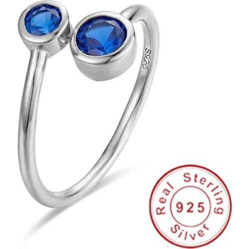 100% 925 sterling silver Resizable rings delicalte minimal girl women Christmas gift cute silver open Blue Sapphire ring Jewelry