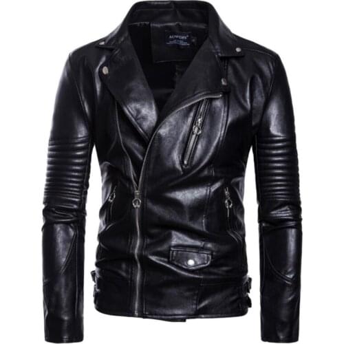Leather jacket mens slim motorcycle leather coat men slim jackets lapel clothes personalized jaqueta de couro stage street black