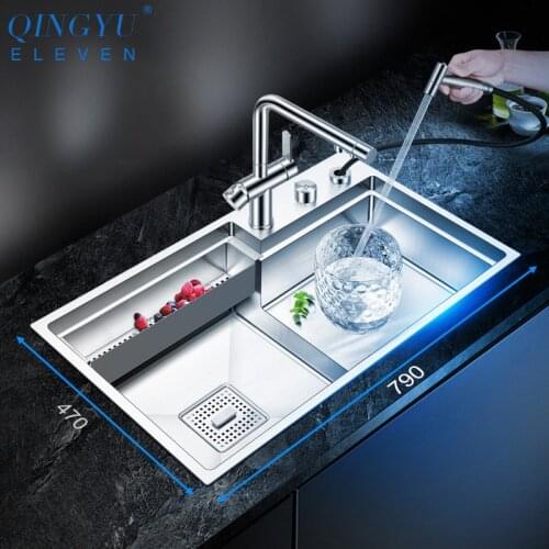 Handmade Brushed Stepped Kitchen Sinks 304 Stainless Steel Large Size 4mm Thickness 220mm Depth Stepped Kitchen Sink