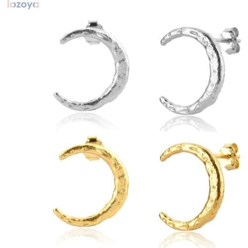 LOZOYA 925 Sterling Silver 2021 Plain Fashion Luxury Women Fine Moon Stud Earring Piercing Clips Pendiente Jewelry Gift
