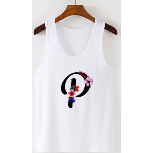 Flowers alphabet Graphics Summer Sexy Harajuku Sleeveless Tank Tops Women Vest 26 letters Printed Casual Female T-Shirt Clothing