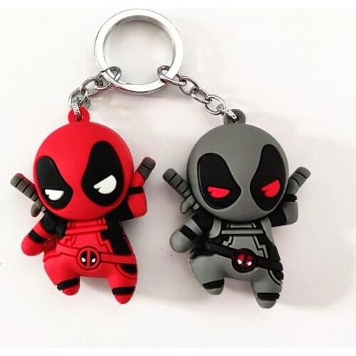 Cartoon Cute Deadpool Silicone Red/Gray Figure Keychain Backpack School Charm Pendant Key Chain For Kids