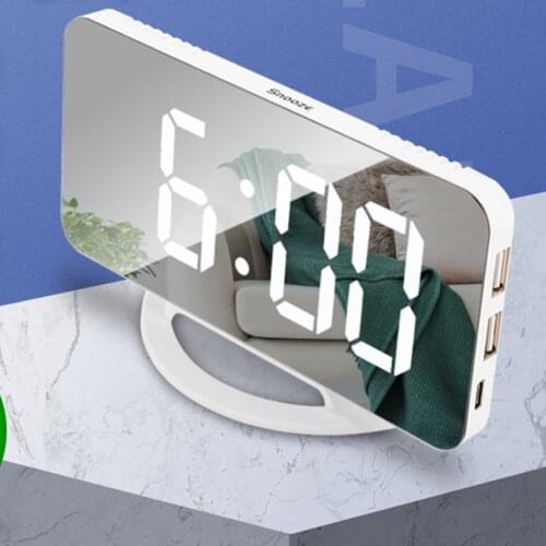 Multifunctional LED Screen Mirror Digital Display Wake Up Clock Desktop Automatic Photosensitive Electronic Alarm Clock Home