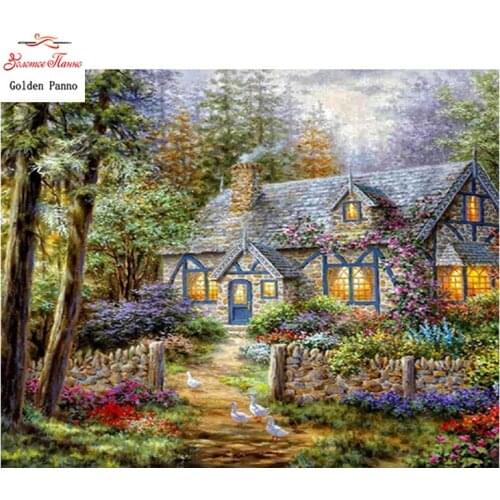 Golden Panno,Needlework,DIY DMC Cross stitch,Sets For Embroidery kit 14ct unprinted hut cross-Stitching,christmas 0125