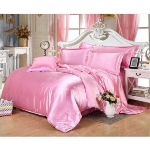 Silk bedding set Cal king size queen full twin Pink satin duvet cover bedspread double fitted bed sheet quilt doona Custom 6pcs
