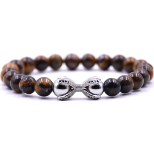 Natural Semi Precious stone 6mm White beads 8mm Micro Pave Inlay Black CZ Beads Eagle Claw Stretch Men women Lucky Bracelets
