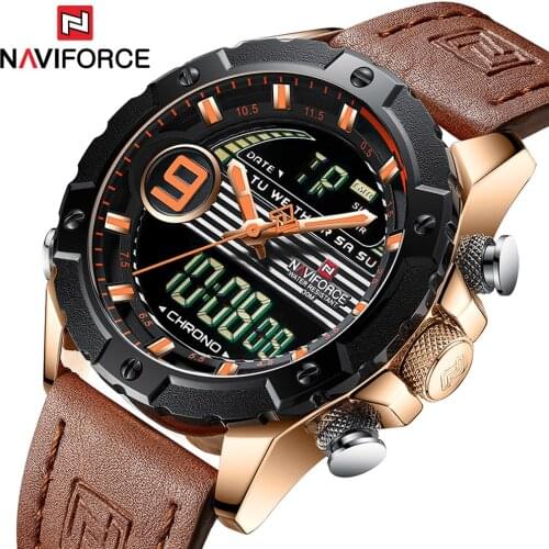NAVIFORCE Relogio Masculio Men Watches Top Luxury Brand Mens Fashion Sport Watch Male Leather Quartz Analog LED Clock