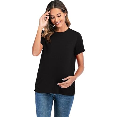 Maternity Clothes Ropa Embarazada Tee Shirt Tops Pregnancy T-Shirt Pregnant Womens Casual Flattering Side Ruching tshirts S-3XL
