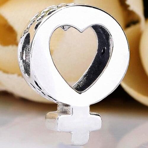 Original 925 Sterling Silver Bead Charm Openwork Radiant Hearts Female Symbol Beads Fit Bracelet Bangle Diy Jewelry